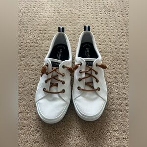 Sperry boat shoes White Canvas Sneakers with Brown Laces